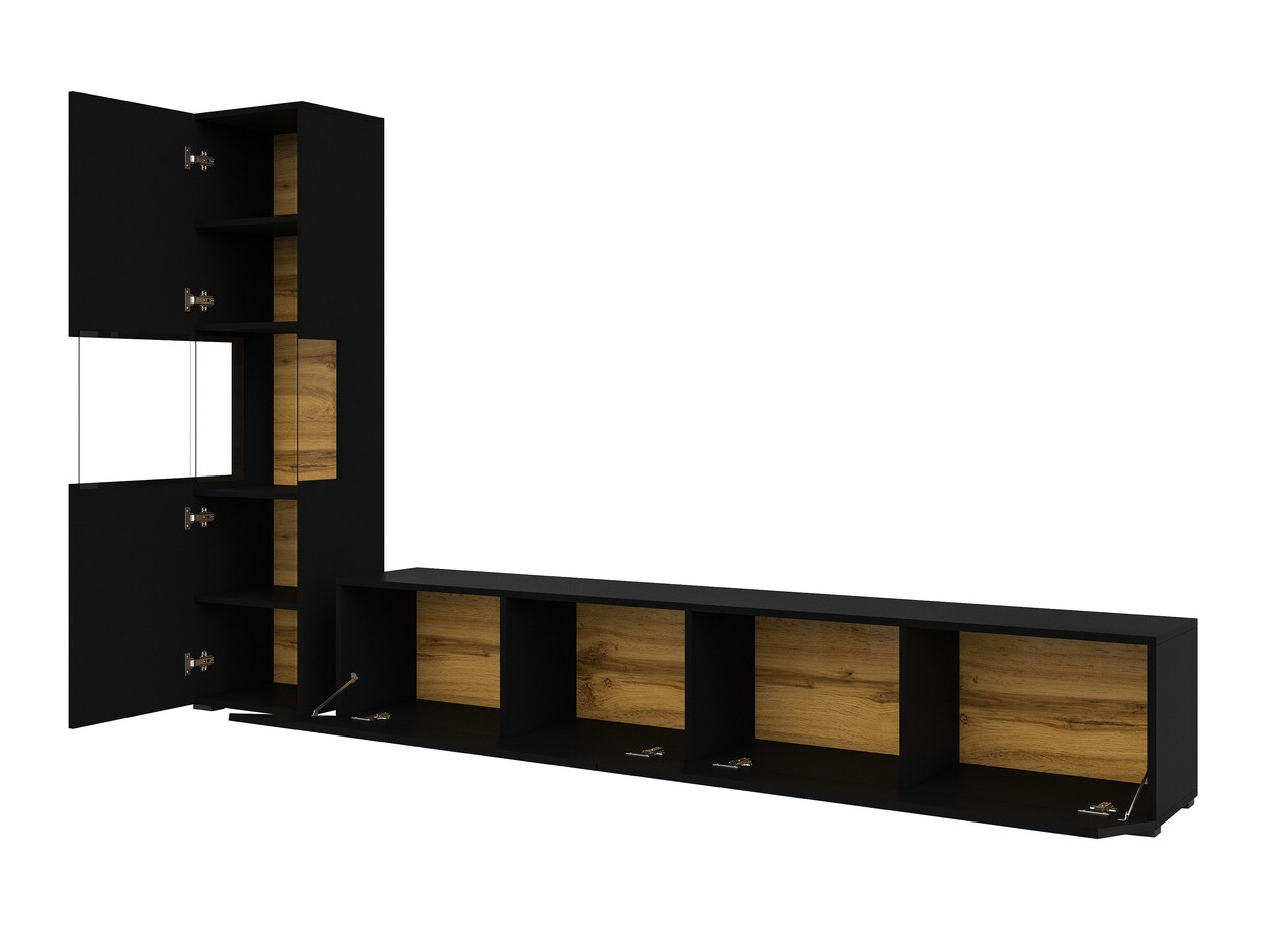 Komplet za dnevno sobo Revmiru 105 (Črna + Wotan hrast)