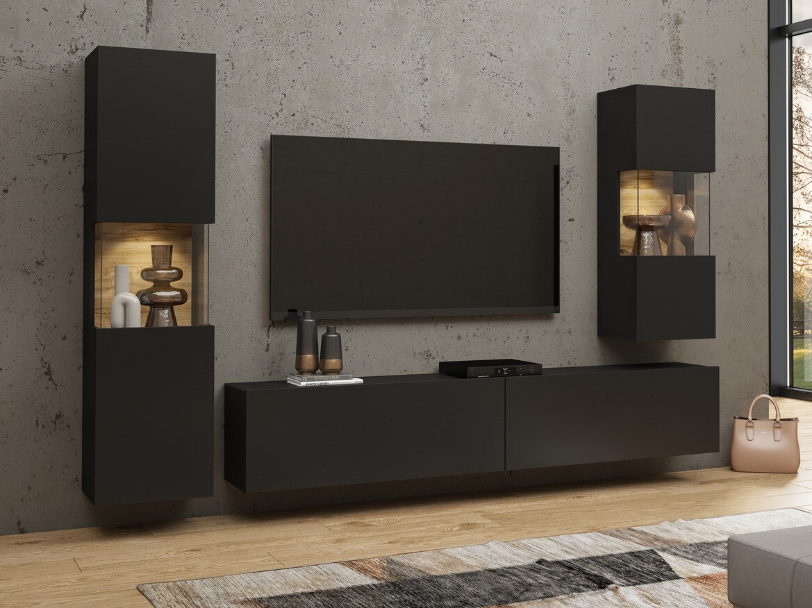 Komplet za dnevno sobo Revmiru 106 (Črna + Wotan hrast)