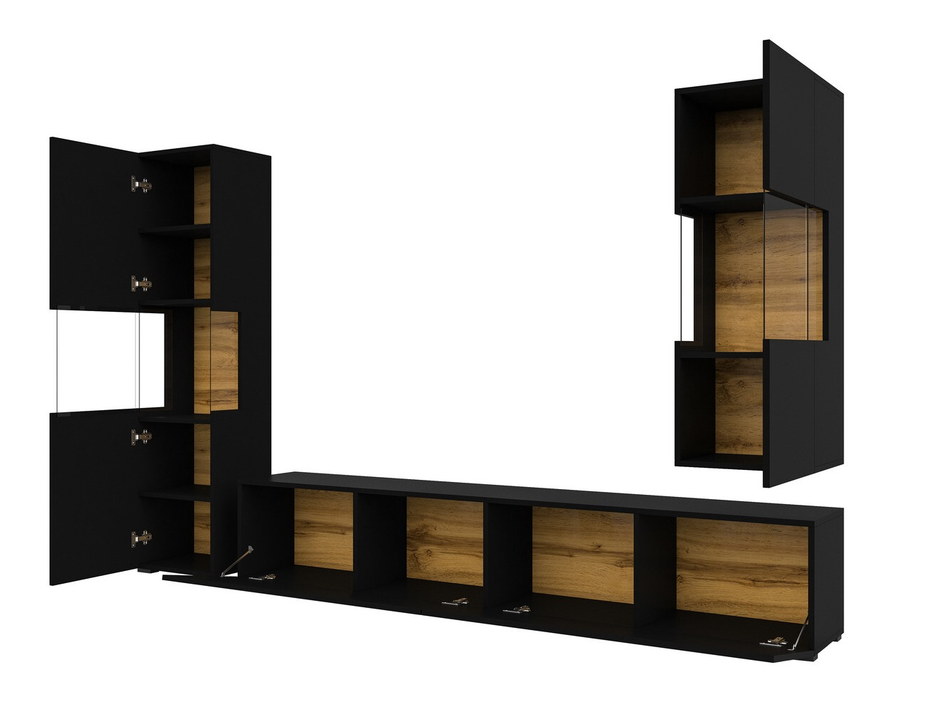 Komplet za dnevno sobo Revmiru 106 (Črna + Wotan hrast)