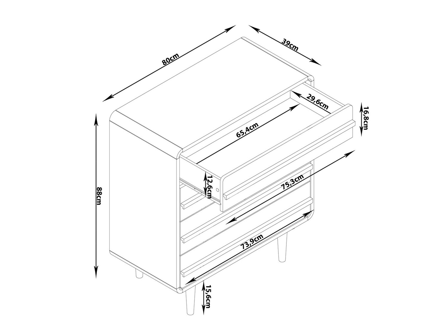 Komoda Denton 566 (Črna + Hrast)