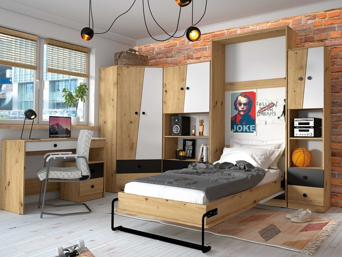 Pisalna miza Mirelbu 109 (Artisan hrast + Sijaj bela + Črna)