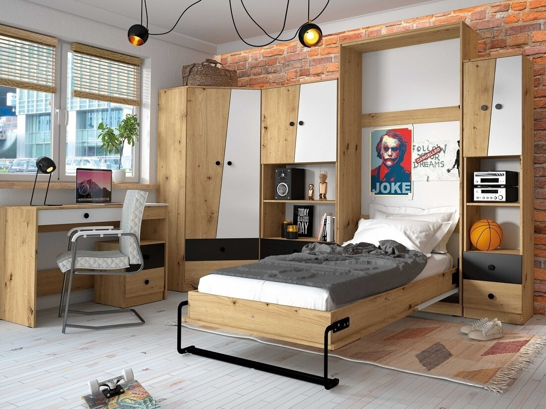 Pisalna miza Mirelbu 109 (Artisan hrast + Sijaj bela + Siva)