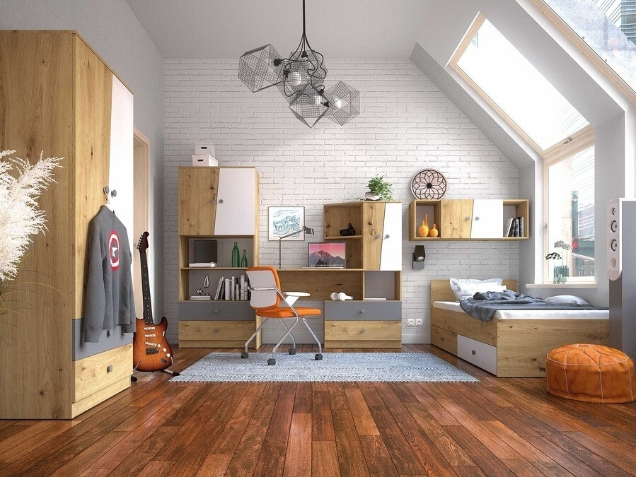 Pisalna miza Mirelbu 110 (Artisan hrast + Bela + Črna)