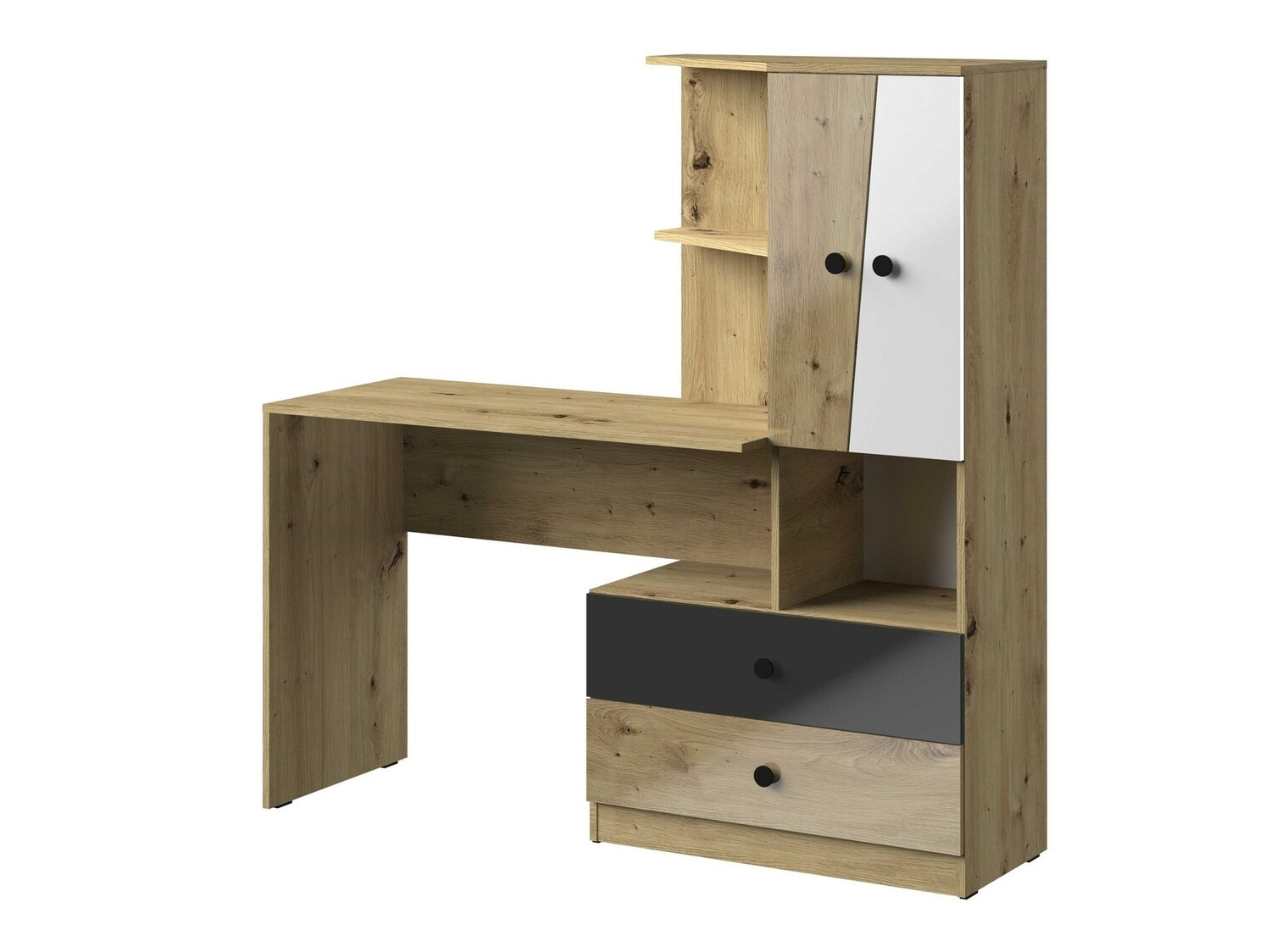 Pisalna miza Mirelbu 110 (Artisan hrast + Sijaj bela + Sijaj črna)