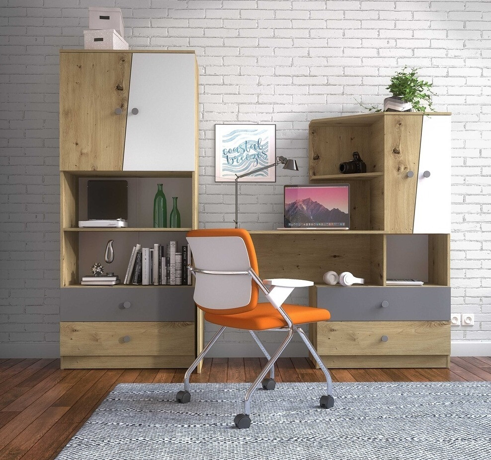 Pisalna miza Mirelbu 110 (Artisan hrast + Sijaj bela + Sijaj črna)