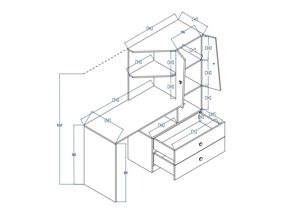 Pisalna miza Mirelbu 110 (Artisan hrast + Sijaj bela + Sijaj siva)