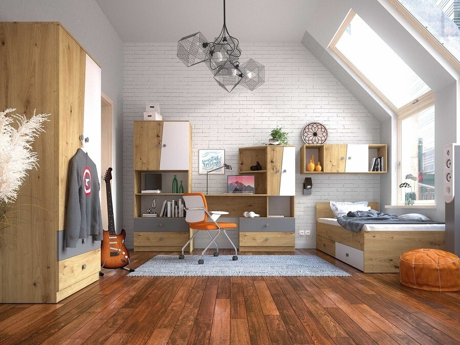 Pisalna miza Mirelbu 110 (Artisan hrast + Sijaj bela)