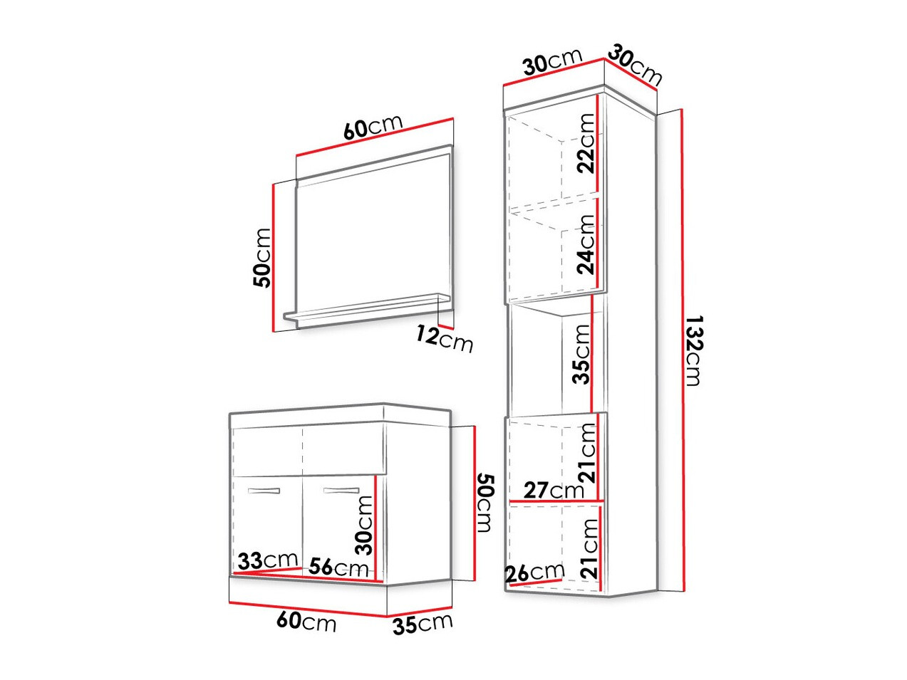 Kopalniški komplet Sarasota 122 (Matera siva + Sijaj bela)