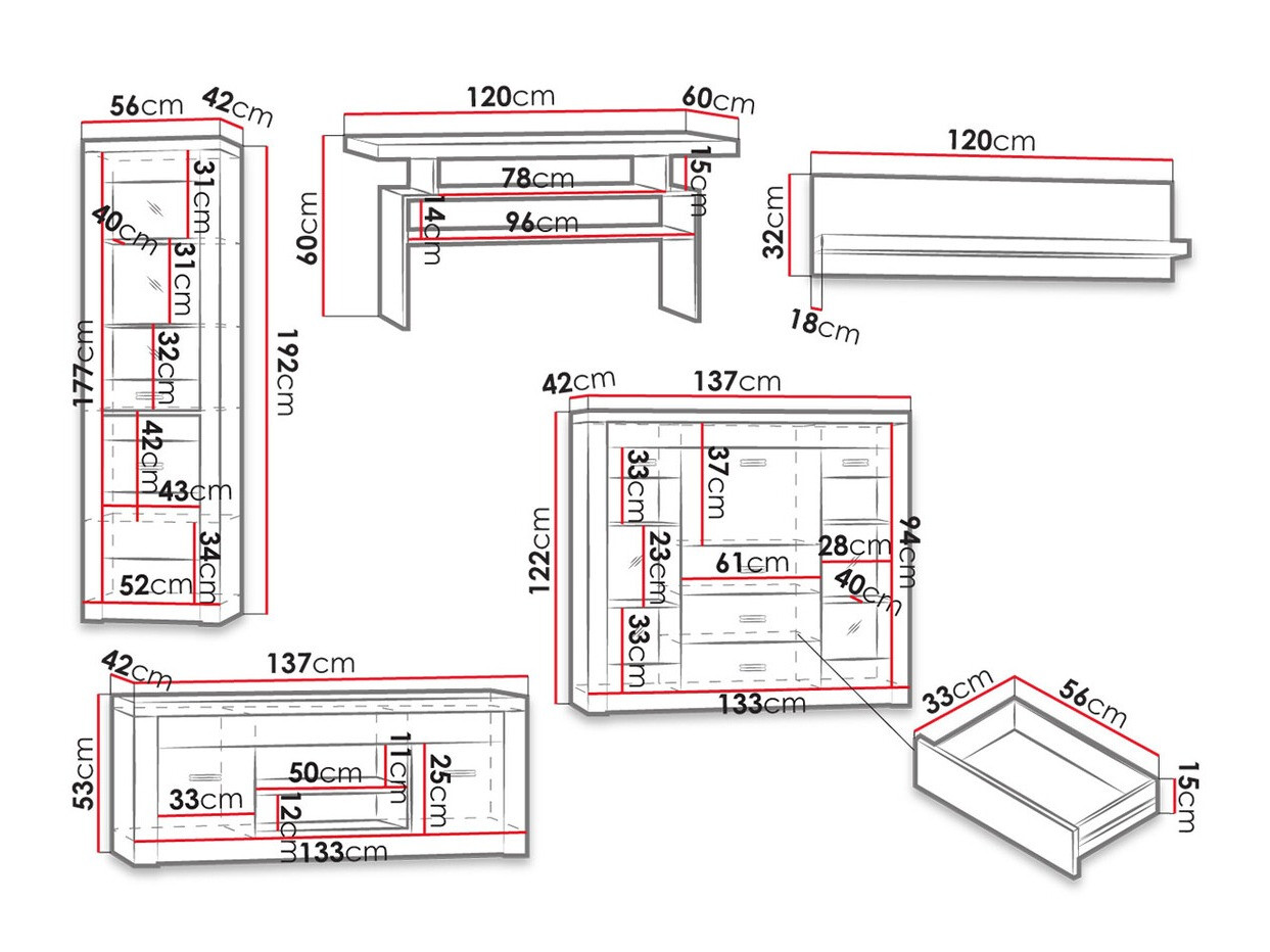 Dnevni prostor Serfeno 122 (Temni jasen)