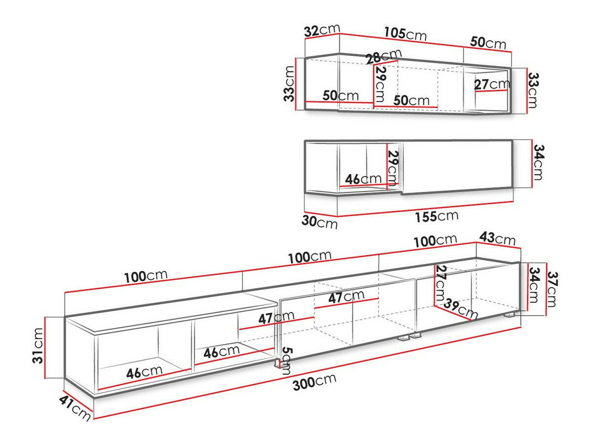 Dnevni prostor Tivdalu 145 (Črna + Sijaj črna + Artisan hrast)