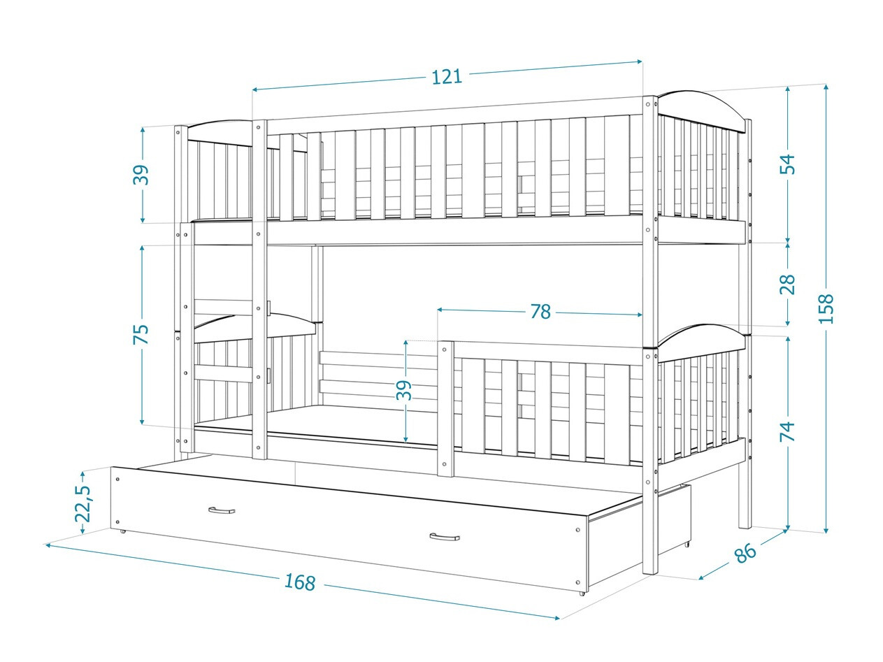 Dvonadstropna postelja Aurora 104 (Siva)