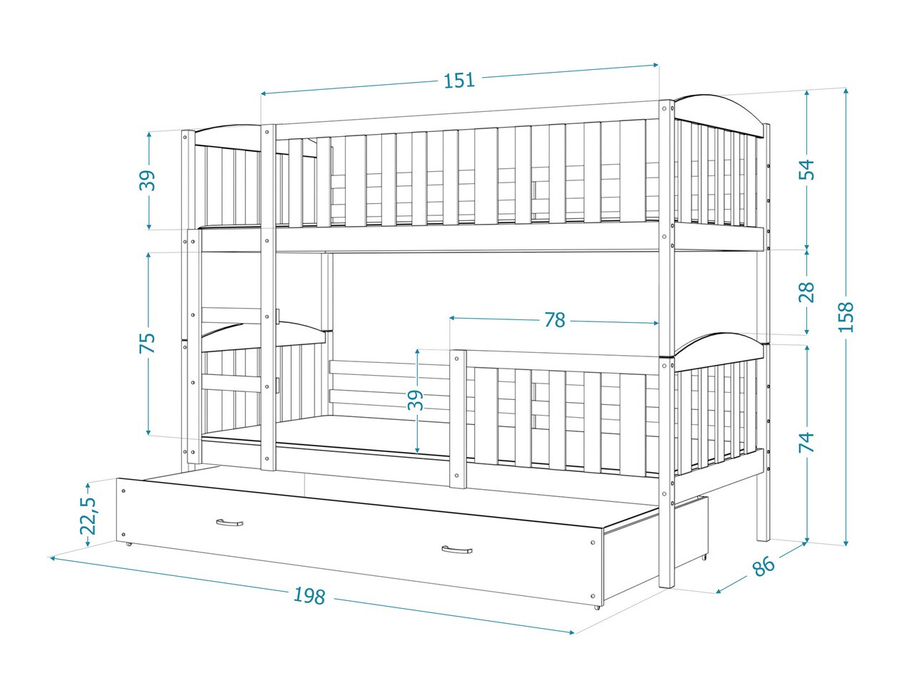 Dvonadstropna postelja Aurora 105 (Siva)