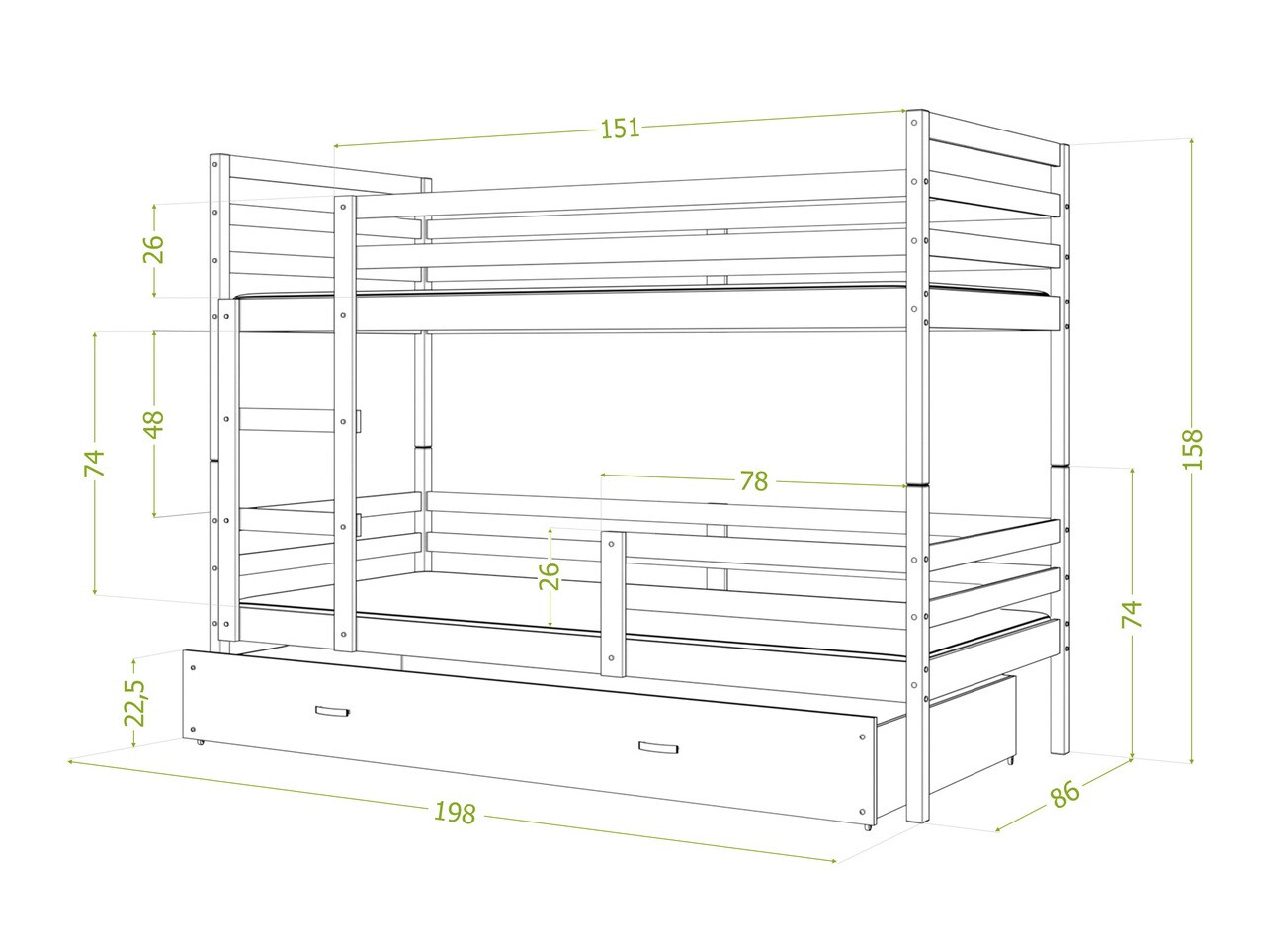 Dvonadstropna postelja Aurora 108 (Bela)
