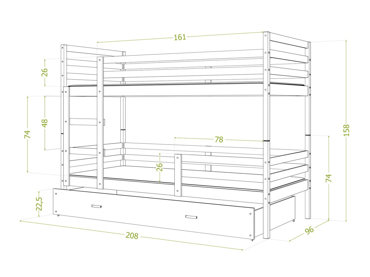 Dvonadstropna postelja Aurora 109 (Bela)