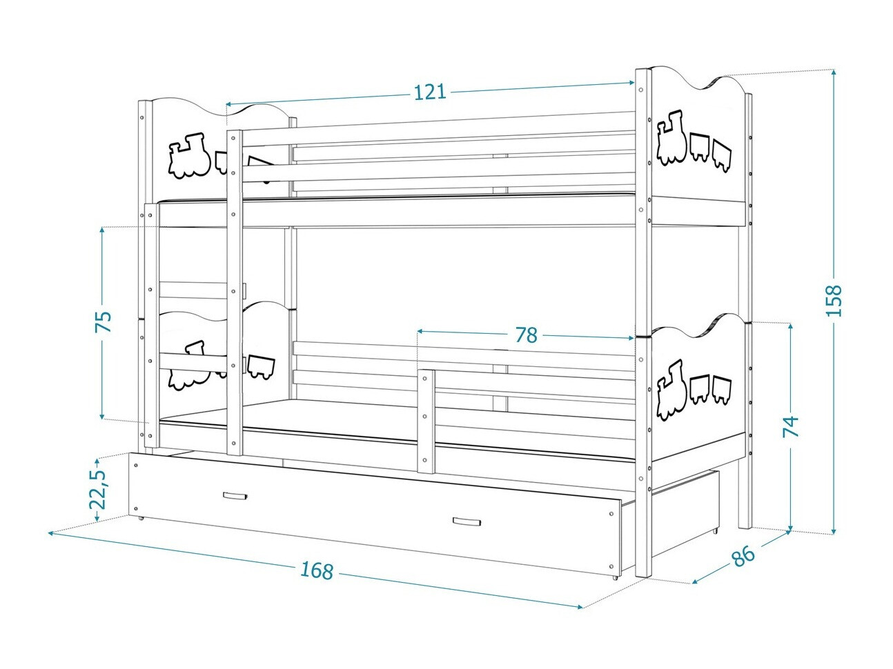 Dvonadstropna postelja Aurora 110 (Bela)
