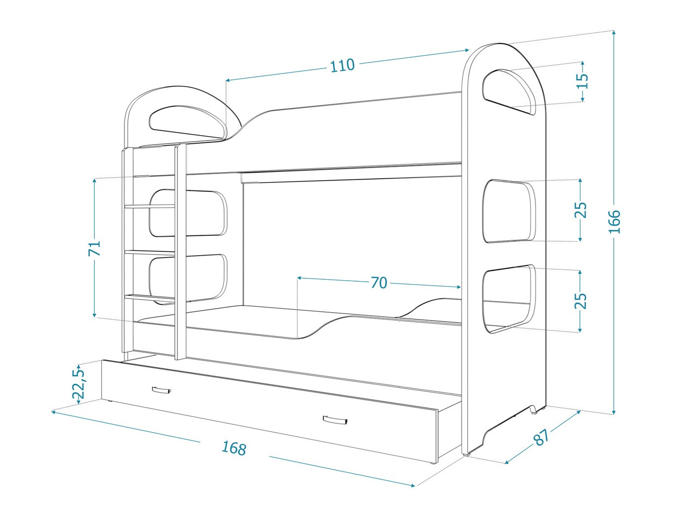 Dvonadstropna postelja Aurora 114 (Roza)