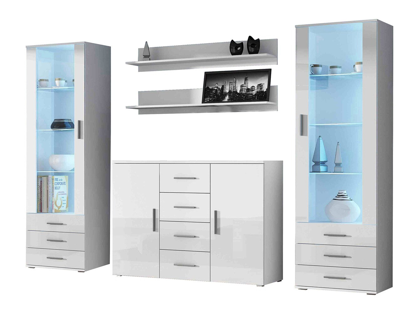 Komplet za dnevno sobo Tornola 112 (Bela + Sijaj bela)