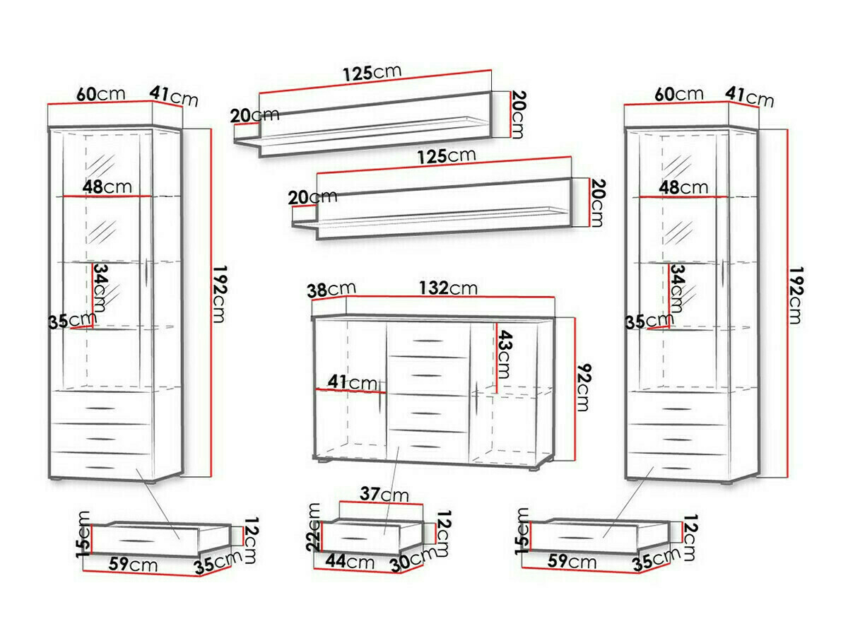 Komplet za dnevno sobo Tornola 112 (Bela + Sijaj bela)