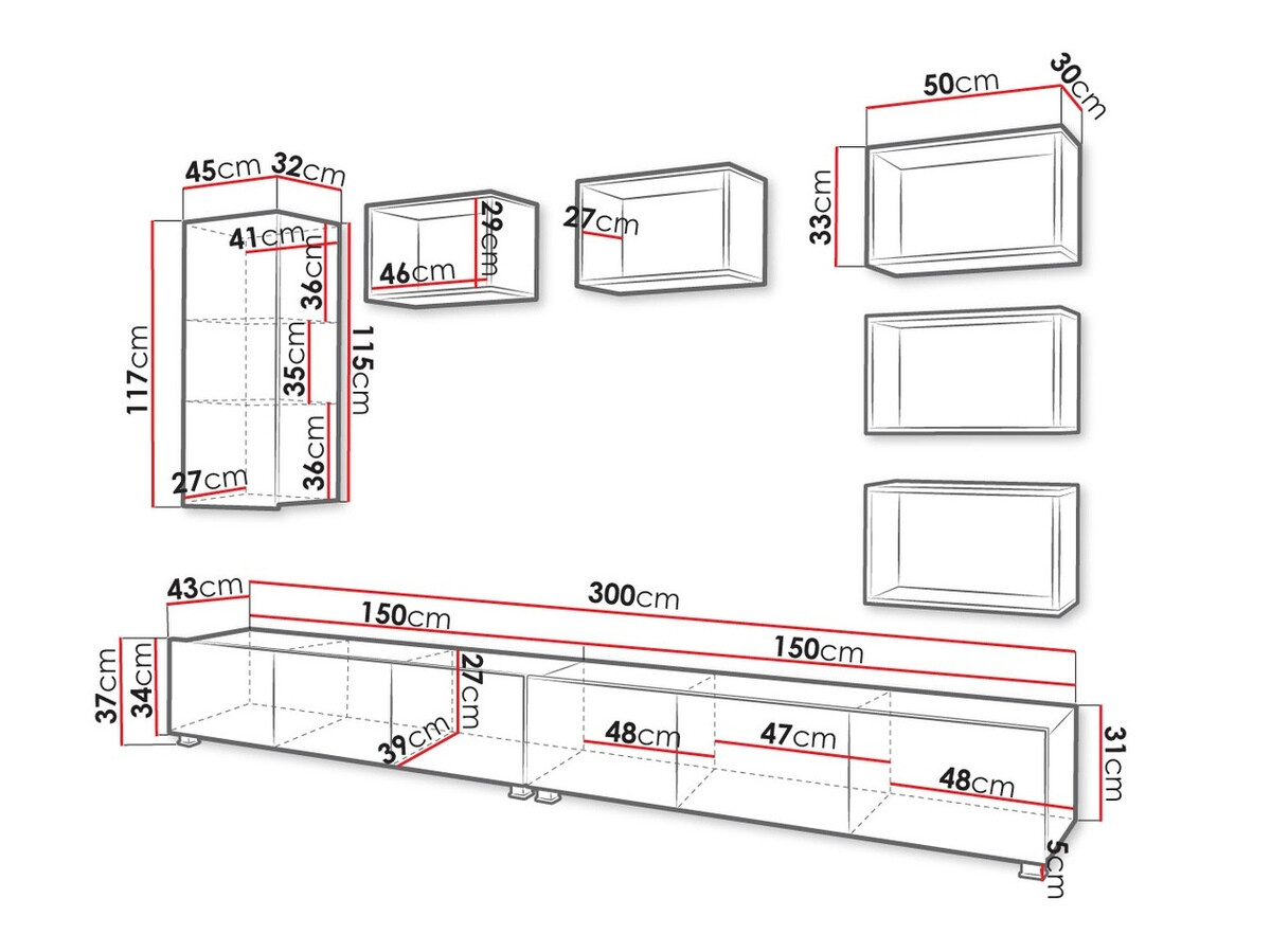 Dnevni prostor Tivdalu 157 (Črna + Sijaj črna + Artisan hrast)