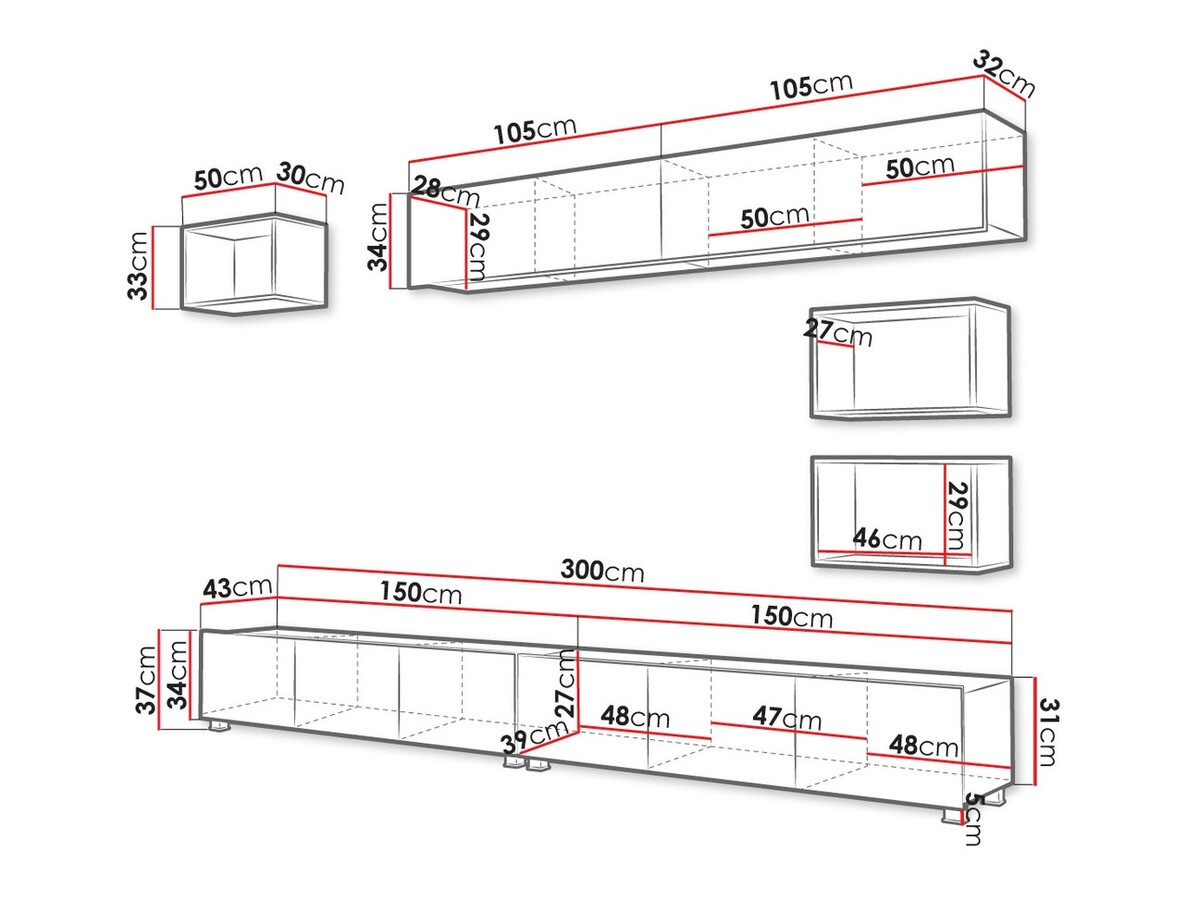 Komplet za dnevno sobo Remus XXXI (Črna + Sijaj črna + Artisan hrast)