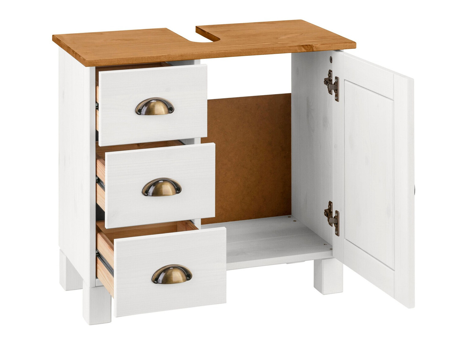 Prostostoječa kopalniška omarica za umivalnik Serelbu 101 (Bela + Svetlo rjava)