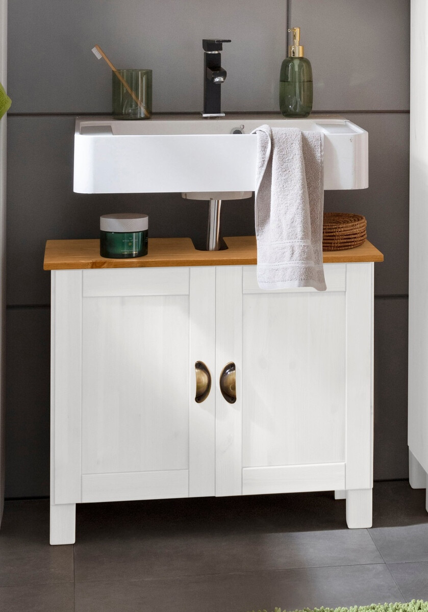 Prostostoječa kopalniška omarica za umivalnik Serelbu 103 (Bela + Svetlo rjava)