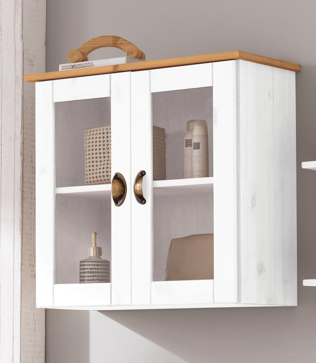 Stenska kopalniška omarica Serelbu 102 (Bela + Svetlo rjava)