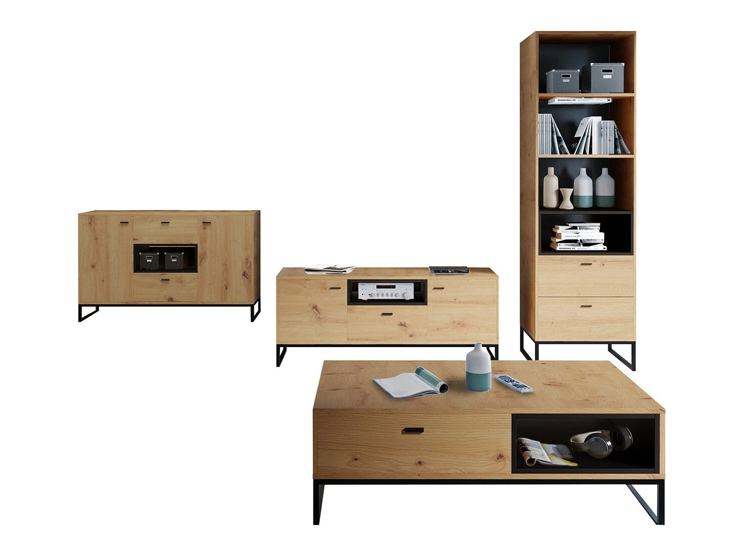 Dnevni prostor Baltesi 109 (Artisan hrast + Črna)