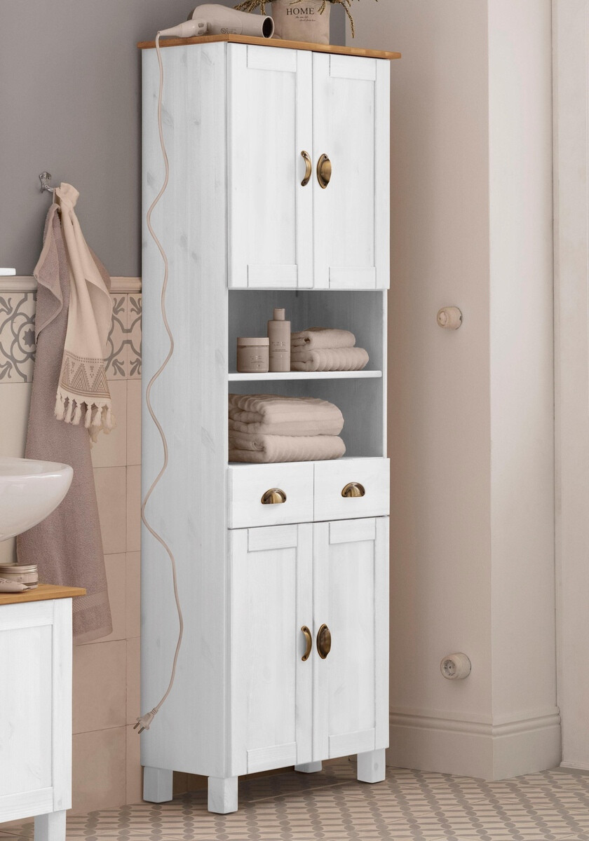 Prostostoječa Kopalniška omarica Serelbu 106 (Bela + Svetlo rjava)