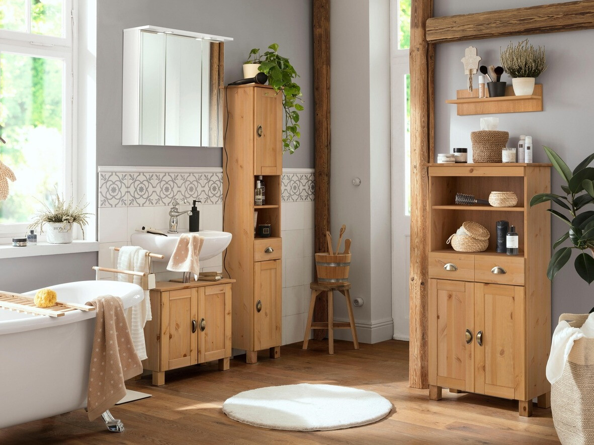 Prostostoječa Kopalniška omarica Serelbu 107 (Svetlo rjava)