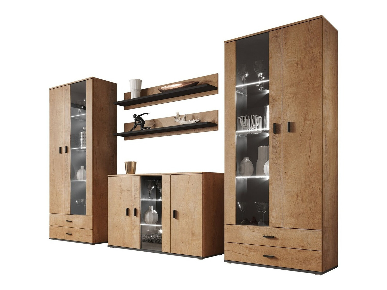 Komplet za dnevno sobo Tornola 111 (Hrast lefkas + Črna)