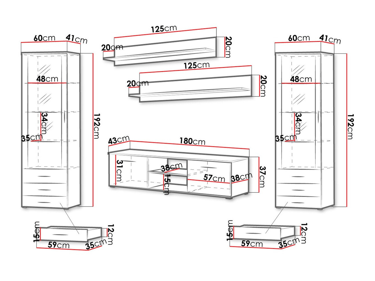 Komplet za dnevno sobo Tornola 109 (Bela + Sijaj bela)