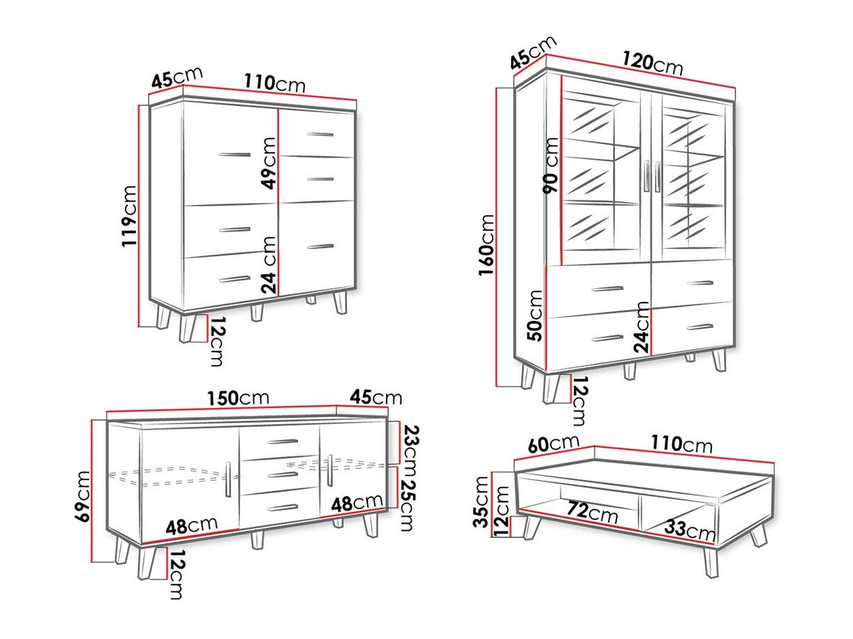 Komplet za dnevno sobo Larfloi 112 (Wotan hrast + Črna)
