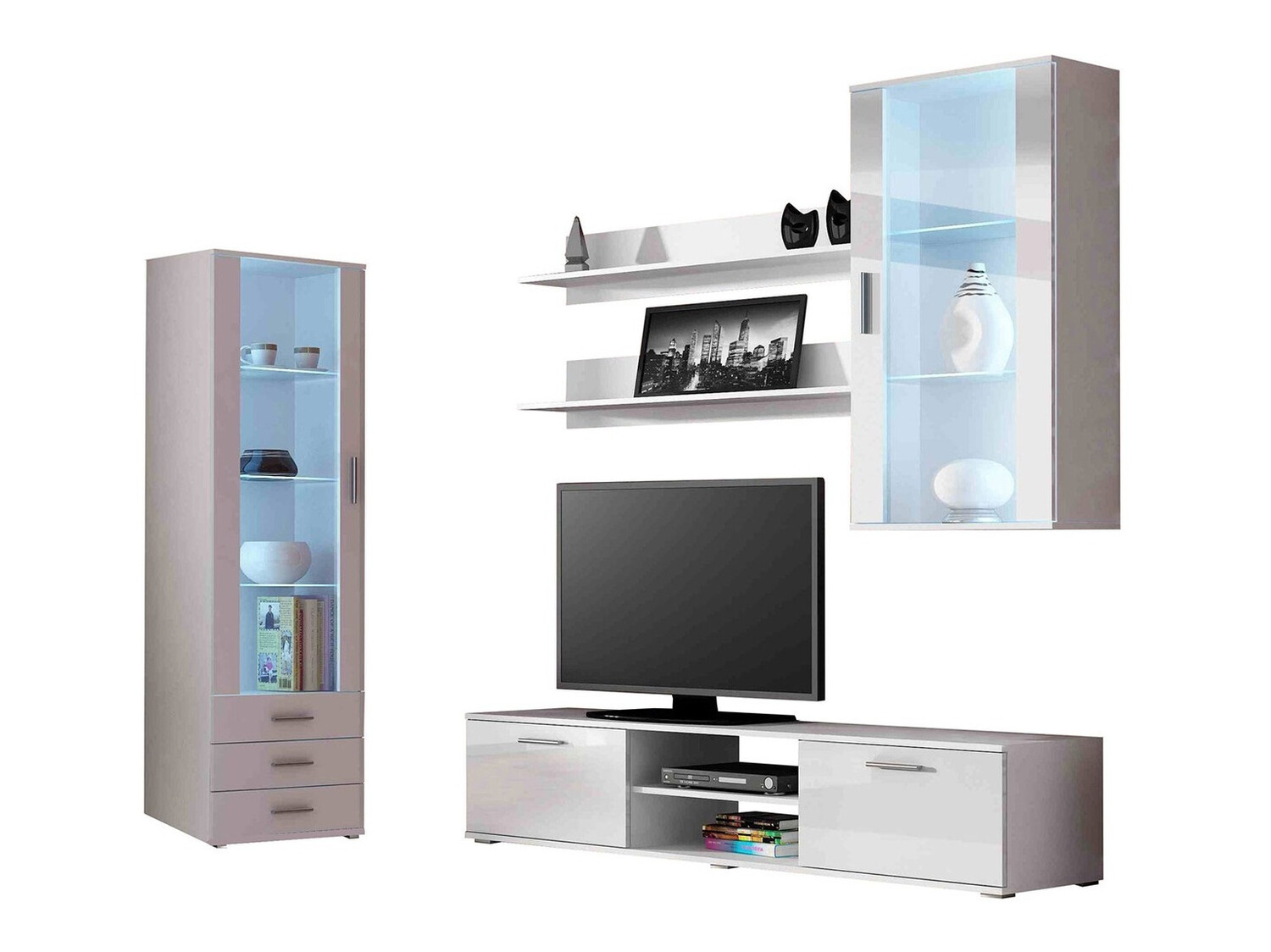 Komplet za dnevno sobo Tornola 114 (Bela + Sijaj bela)