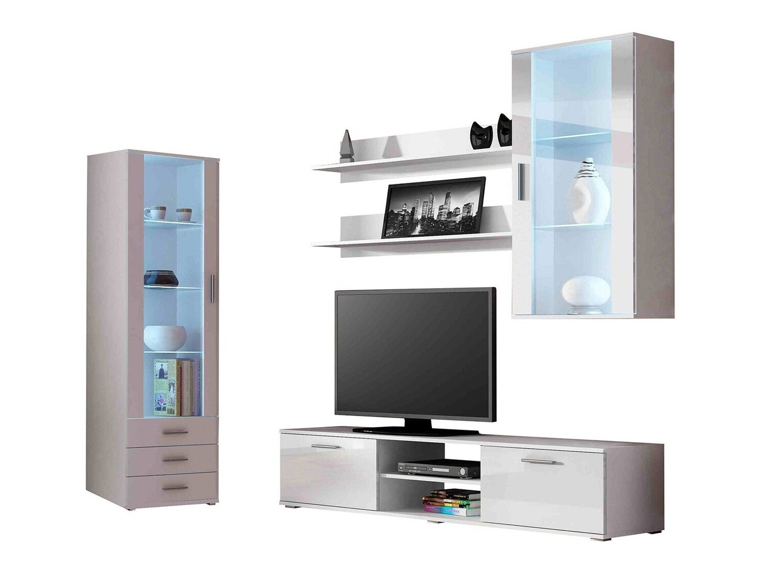 Komplet za dnevno sobo Tornola 114 (Bela + Sijaj bela)