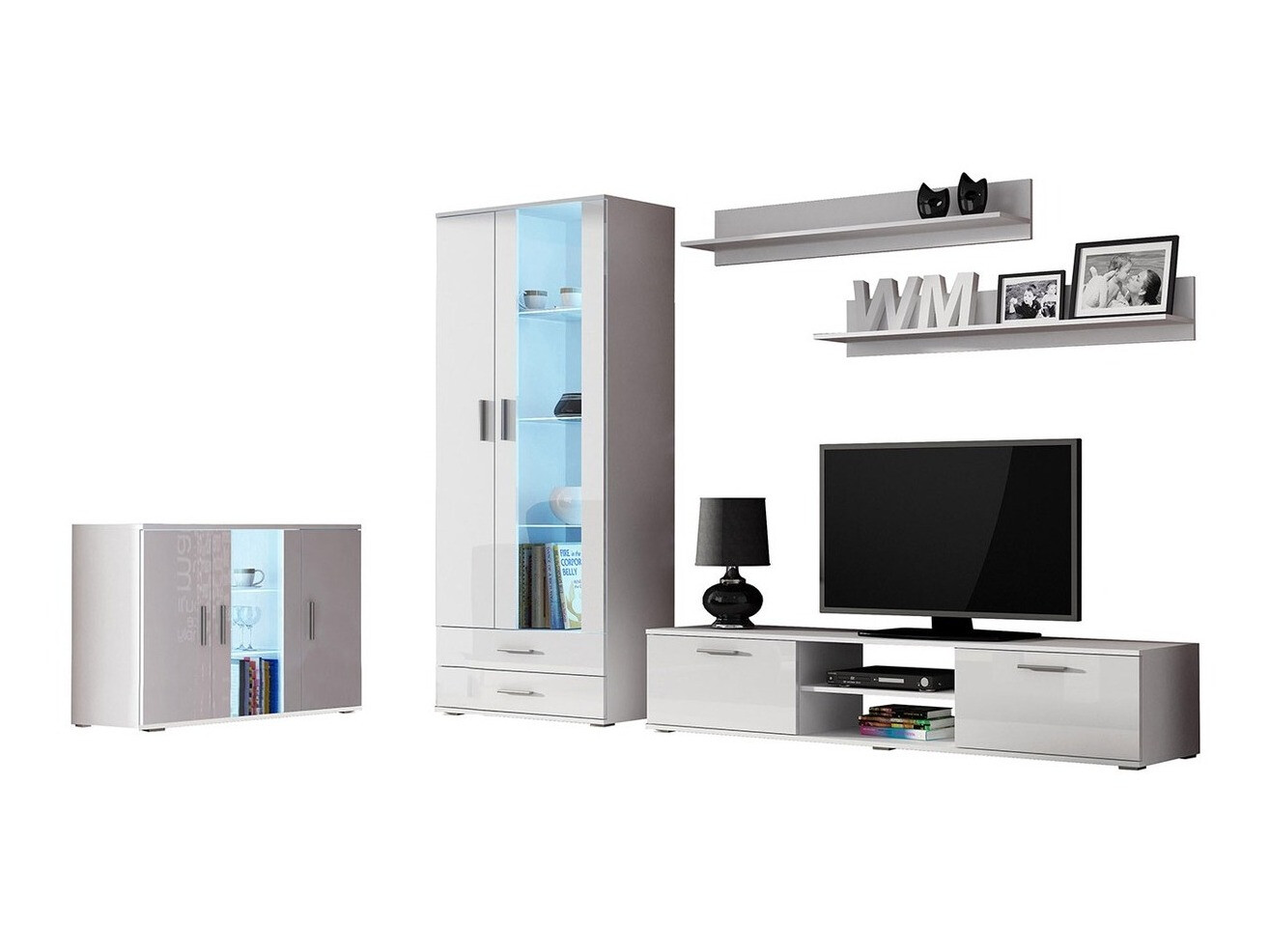 Komplet za dnevno sobo Tornola 116 (Bela + Sijaj bela)