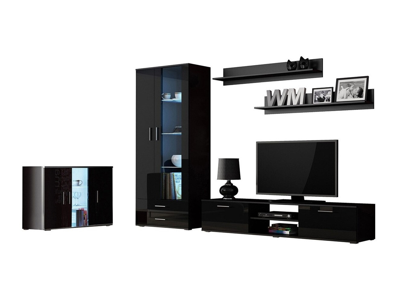 Komplet za dnevno sobo Tornola 116 (Črna + Sijaj črna)