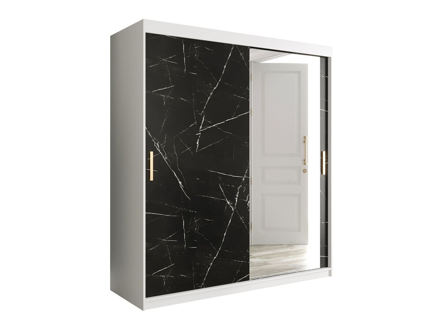 Garderobna omara Hartford 261 (Mat bela + Črni marmor)