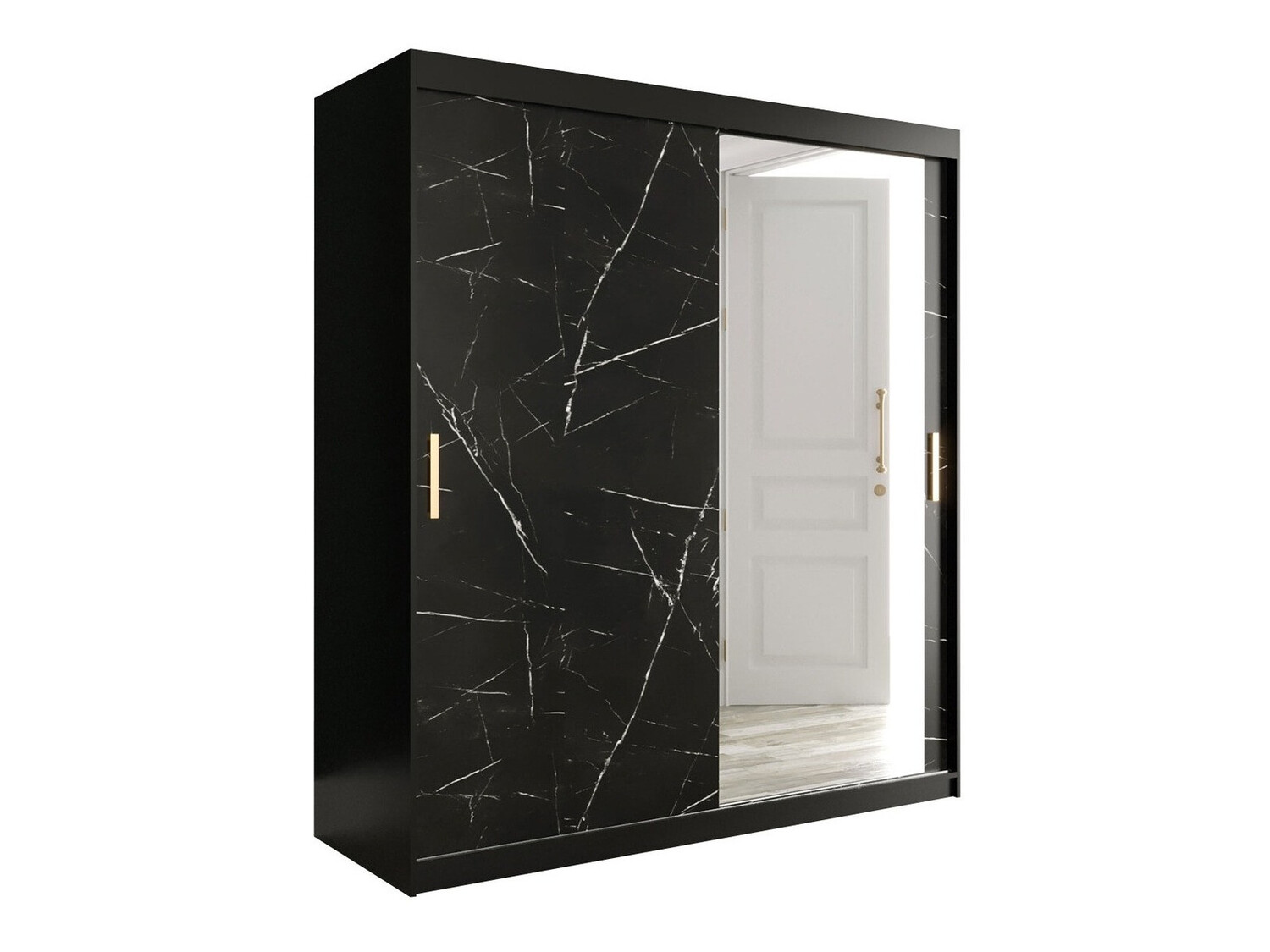 Garderobna omara Hartford 261 (Mat črna + Črni marmor)