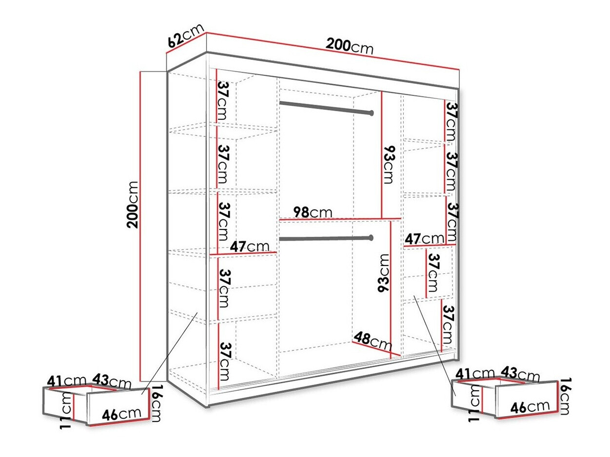 Garderobna omara Hartford 250 (Mat črna + Črni marmor)