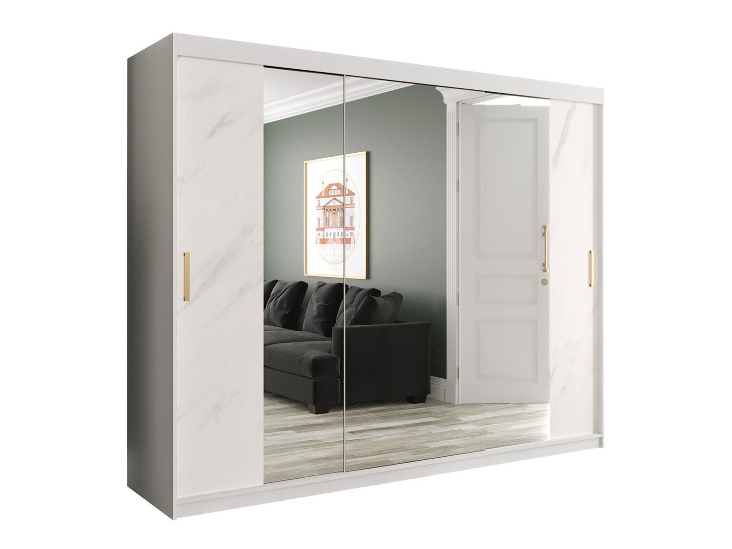 Garderobna omara Hartford 263 (Mat bela + Beli marmor)