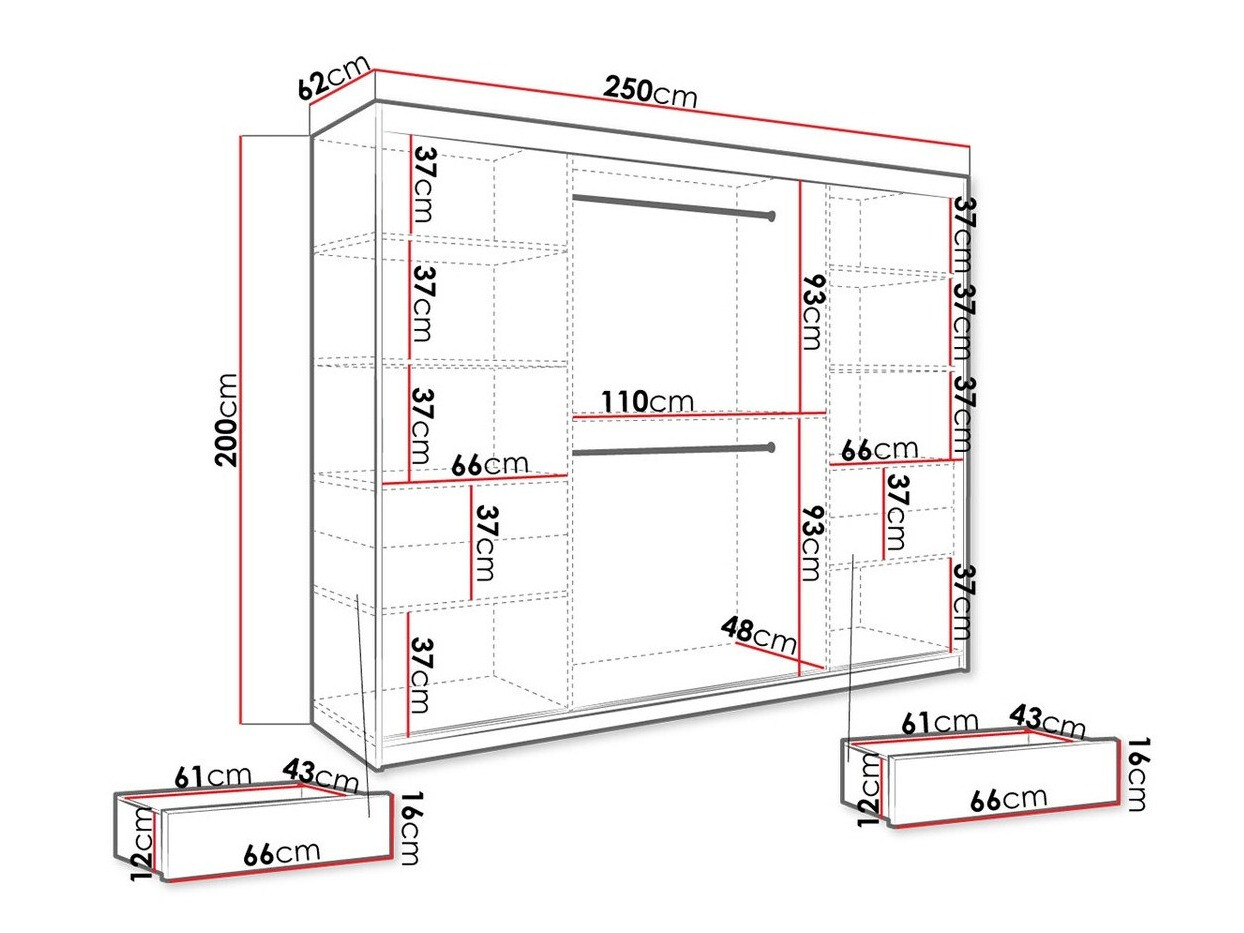 Garderobna omara Hartford 263 (Mat črna + Črni marmor)