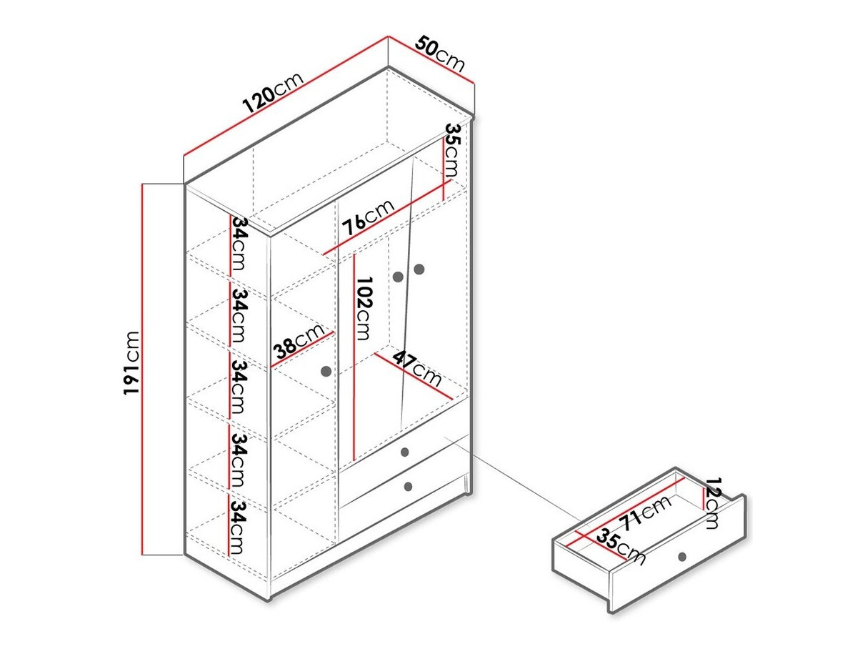 Garderobna omara Almira 102 (Artisan hrast + Bela)