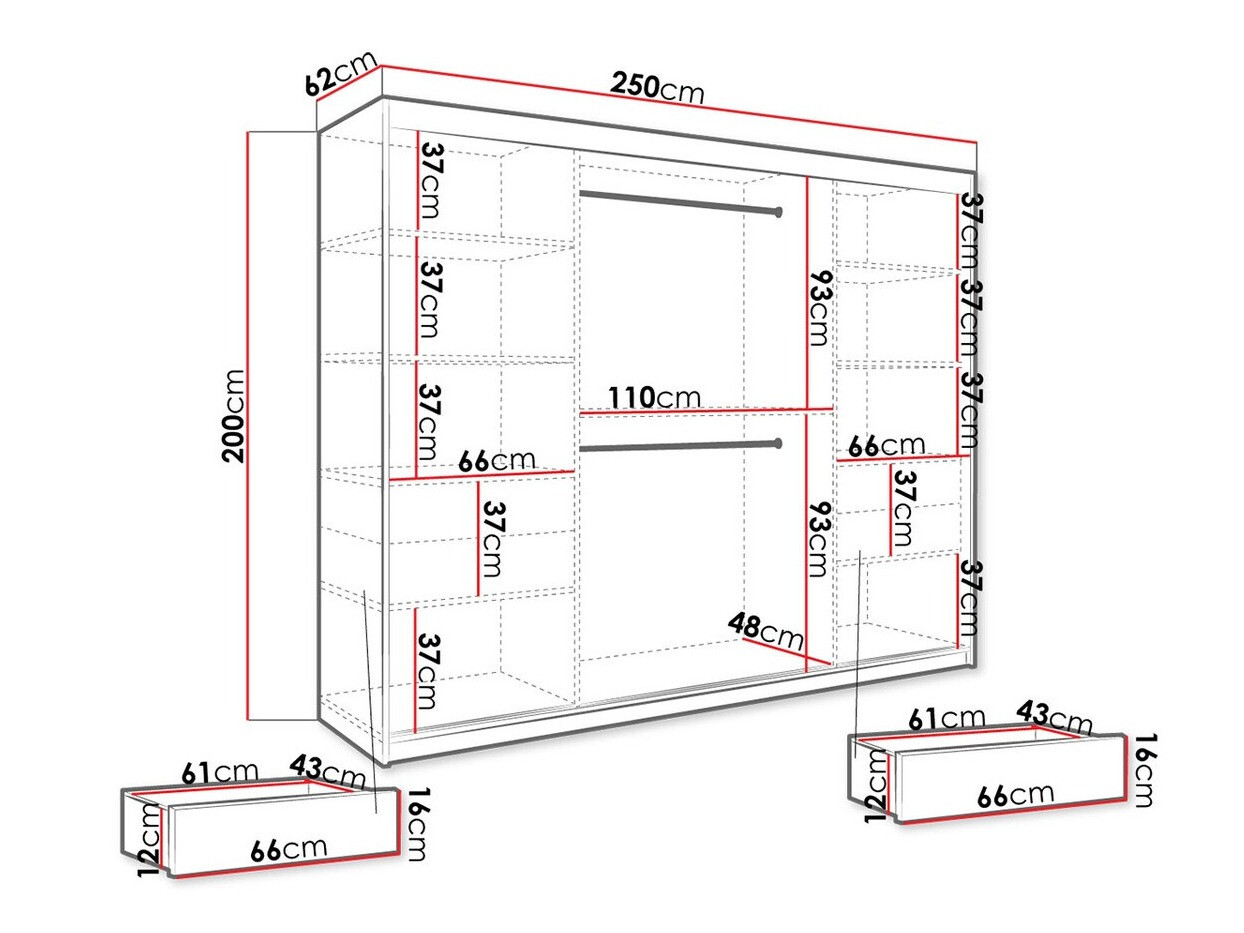 Garderobna omara Hartford 245 (Mat črna + Črni marmor)