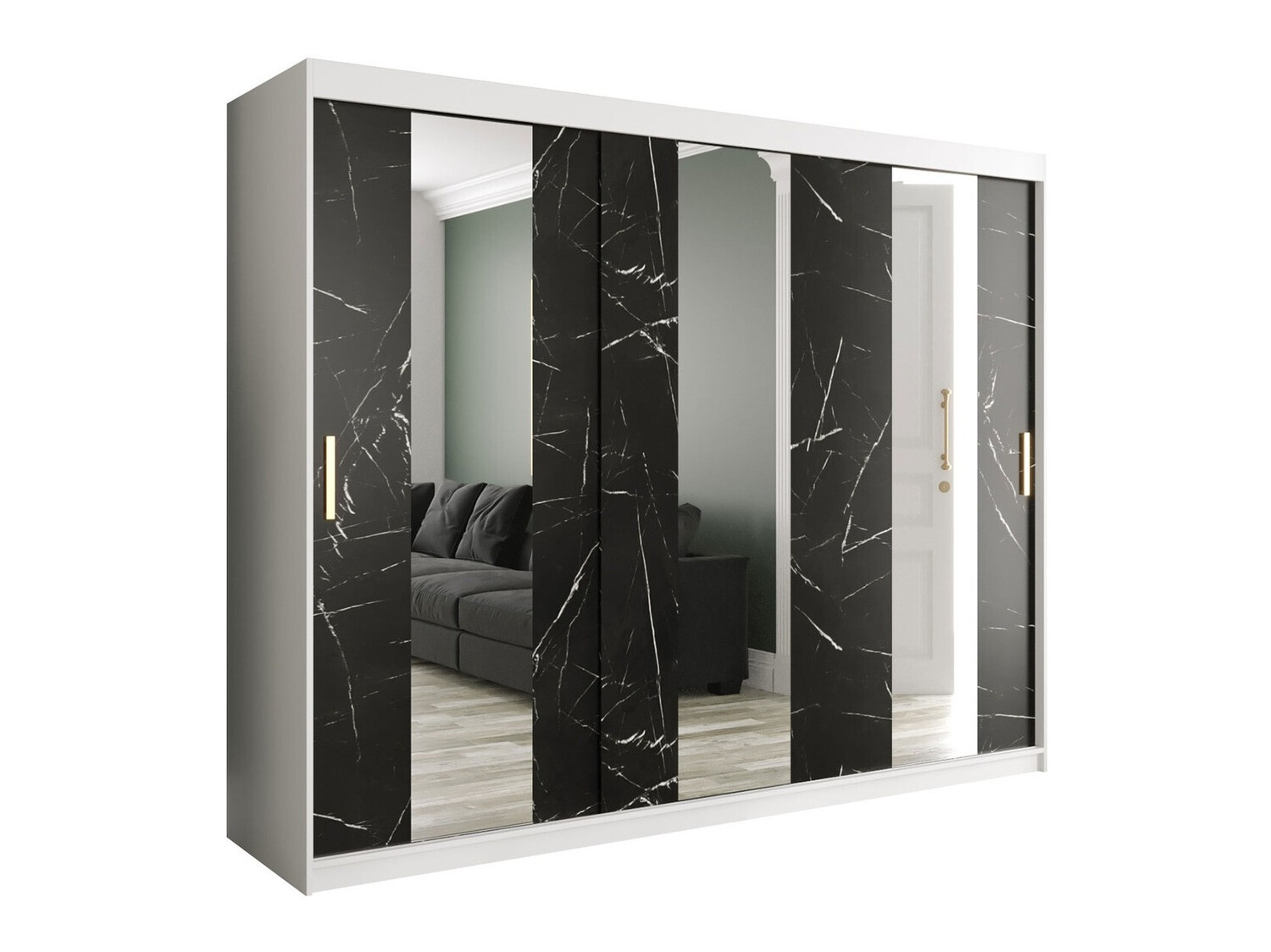 Garderobna omara Hartford 245 (Mat bela + Črni marmor)