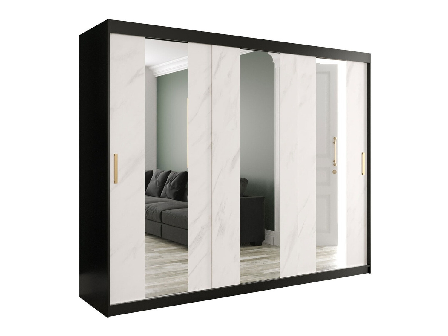 Garderobna omara Hartford 245 (Mat črna + Beli marmor)