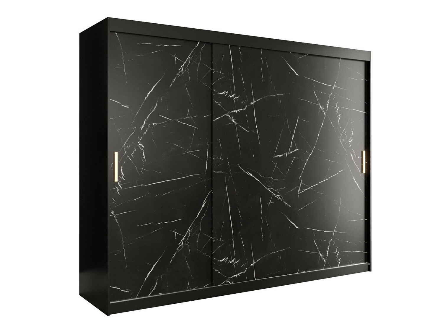 Garderobna omara Hartford 251 (Mat črna + Črni marmor)
