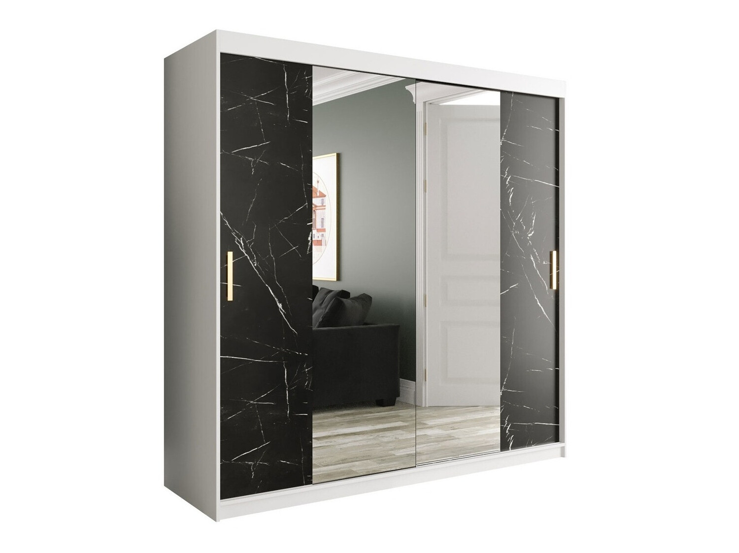 Garderobna omara Hartford 256 (Mat bela + Črni marmor)