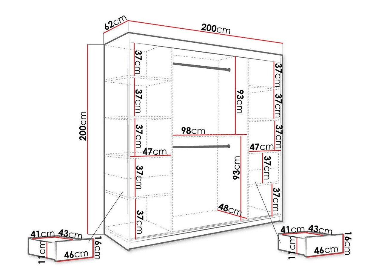 Garderobna omara Hartford 256 (Mat črna + Črni marmor)