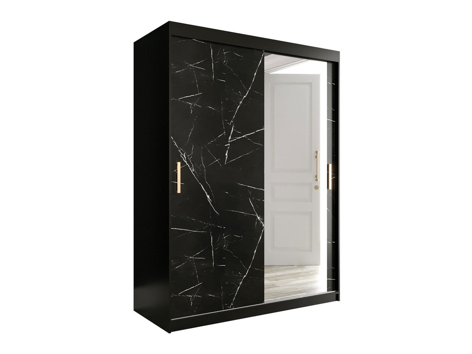 Garderobna omara Hartford 260 (Mat črna + Črni marmor)